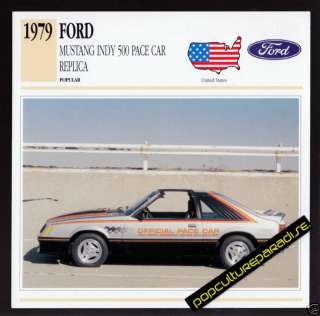 1979 FORD MUSTANG INDY 500 PACE CAR PICTURE SPEC CARD  