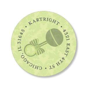  Damask Rattle Lime Round Baby Shower Stickers
