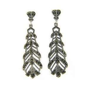  Sterling Silver Marcasite Leaf Earrings Jewelry