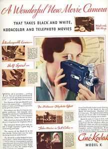 1930 Vintage KODAK Movie CAMERA Ad Model K In COLOR  