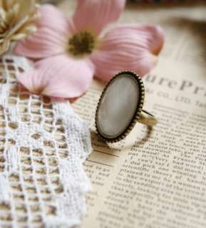   Vintage Gold Alloy Big Oval Pink White Simulated Stone Adjustable Ring
