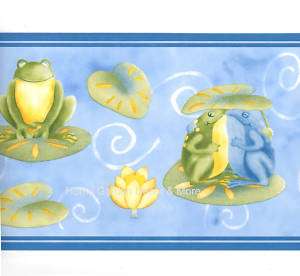 Blue Sky Green Frog Yellow Lily Pads Wall paper Border  