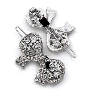   Clear Crystal Metal Snap Ribbon Shaped Hair Barrette Clips Jewelry