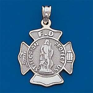    7/8in 14kt White Gold St. Florian Firefighter Pendant Jewelry