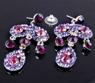25681 Purple Leaves Rhinestone Crystal Bridal Necklace Chandelier 