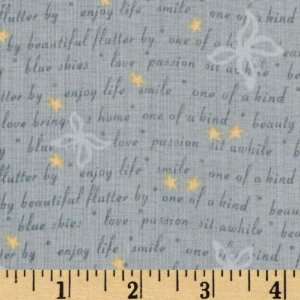  44 Wide Flutterby Garden Words Blue Fabric By The Yard 