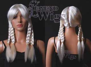 20 New Platinum White Cosplay Costume Wig + 2 Pairs of Braided 