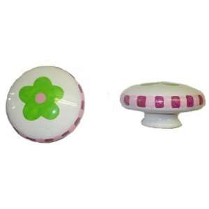  Oversized 4 Wood Hand Painted Dresser Knob with Pink and 