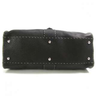 FENDI Leather Selleria SPORTY Tote Bag Purse Black FF  