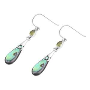   Free Sterling Silver Earrings Abalone / Peridot CZ Fish Wire Earring