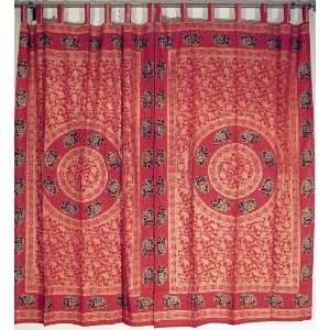  2 Red Gold Elephant Mandala Indian Ethnic Curtains
