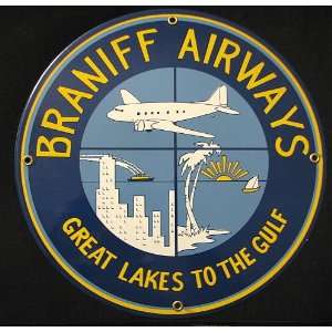  Braniff Airways Round Porcelain Enameled Aviation Sign 