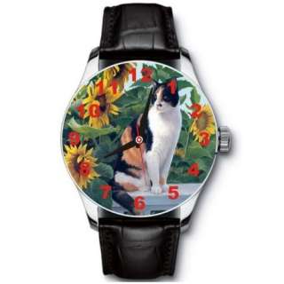 New Cat And Sunflowers Stainless Wristwatch Wrist Watch  