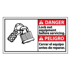 Bilingual Vinyl Sign   Danger Lock Out Equipment Before Servicing 