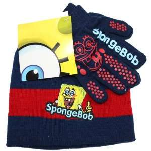  Spongebob Squarepants Winter Beanie Knit Hat & Gloves Set 