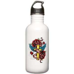   Water Bottle 1.0L Roses Cross Hearts And Angel Wings 