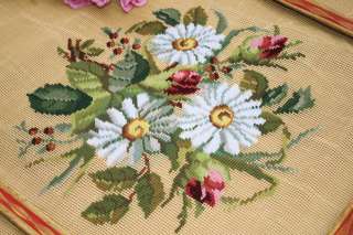 Vtg 27x27 PREWORKED Needlepoint Canvas Tapestry   Daisy Bouquet with 
