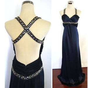 NWT HAILEY LOGAN $180 Navy Juniors Party Evening Gown 5  
