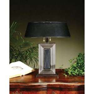   Polished Silver Metal and Black Square Column Lamp