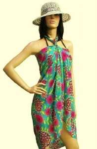 BEACH SWIMSUIT WRAP COVER UP Sarong Pareo GREEN PINK  