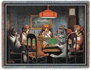 POKER CHIPS DOGS PLAYING CARD GAME TABLE TAPESTRY THROW AFGHAN BLANKET 