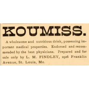  1887 Vintage Ad Koumiss Health Food Drink L. M. Findley 