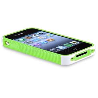 Green Rubber / White Hard Case Skin+2x LCD Pro Film For iPhone 4 4th 