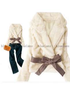 Womens Luxe Short Faux Fur Coat Belted mini Cape Jacket  