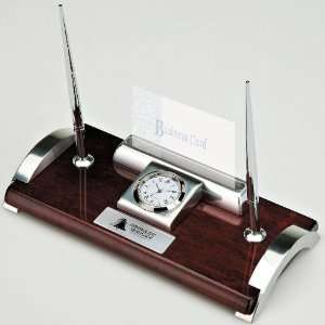 Ec3201 Quercia I Wood & Aluminum Clock, Business Card Holder and Pen 