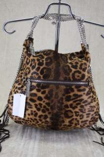 Christian Louboutin Marianana Leopard Calf Hair Chain Strap Hobo bag 