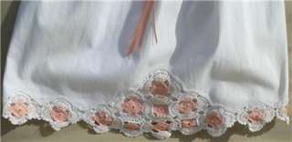 Peach & White Crochet PILLOWCASE Dress w/Straw Hat Flowers by MOM 