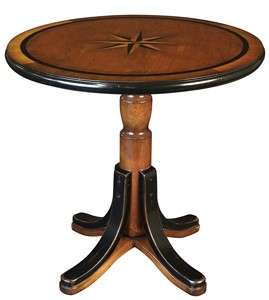 The Mariner Star round cocktail table is made of solid wood 