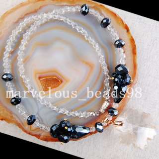 Black Crystal Quartz Necklace Bracelet Earrings G3716  