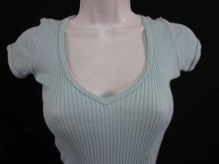 JUICY COUTURE Blue Ribbed V Neck Short Sleeve Top Sz S  