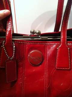   Red Signature Stitched Patent Leather Coach Purse, Retail $398  