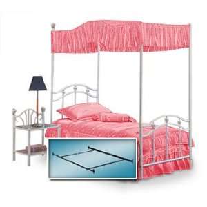 White Twin Princess Bed Frame, Canopy Frame, Hot Pink Canopy Fabric 