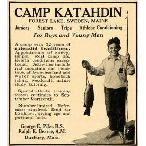  1922 Ad Camp Katahdin Forest Lake Sweden Maine Fish Boy 