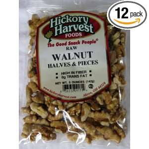 Hickory Harvest Raw Walnut Light Halves and Pieces, 5 Ounce Bags (Pack 