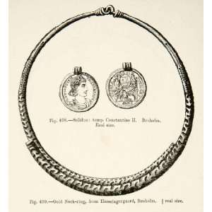  1889 Wood Engraving Gold Neck Ring Solidus Coin Broholm 
