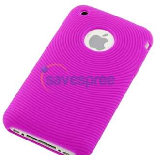 Purple Silicone Case Cover+Privacy Guard for iPhone 3 G 3GS New  