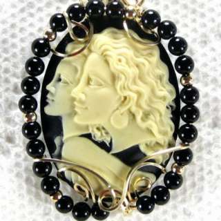 Guardian Angel Cameo Pendant 14K Rolled Gold Jewelry With Onyx 