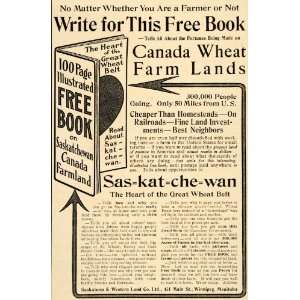 1907 Ad Saskatchewan Saskatoon Western Land Winnipeg   Original Print 