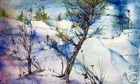 Gloria Peterson Winter Snow Scene Watercolor Painting  