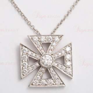 TIFFANY & CO. Maltese Cross Retro Platinum Diamond Pendant Necklace 