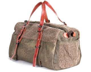 New Men Women Coated Canvas Leather Plush Vintage Military Handbag 