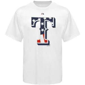  Majestic Texas Rangers White Stars & Stripes Logo T shirt 