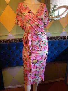Darling Pink Floral Print Wrap Dress, Stretchy, Fashion Bug, 2X, Plus 