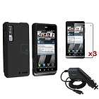Black Rubber Hard Case+Privacy LCD Cover+2x Charger For Motorola Droid 