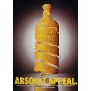  1995 Ad Absolut Appeal Citron Vodka Bottle Lemon Peel 