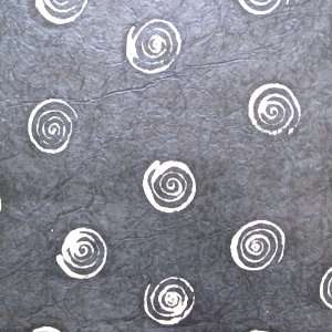    Small Black Spiral Design Batik Print Lokta Wrapping Paper, 1 Sheet